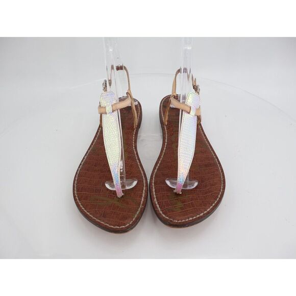 Sam Edelman Women Gigi Sandal Size 9.5 Thong Slingback Silver Snakeskin Leather - Picture 4 of 12